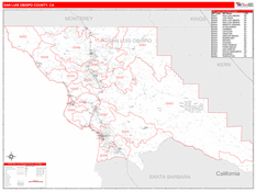 San Luis Obispo County, CA Digital Map Red Line Style